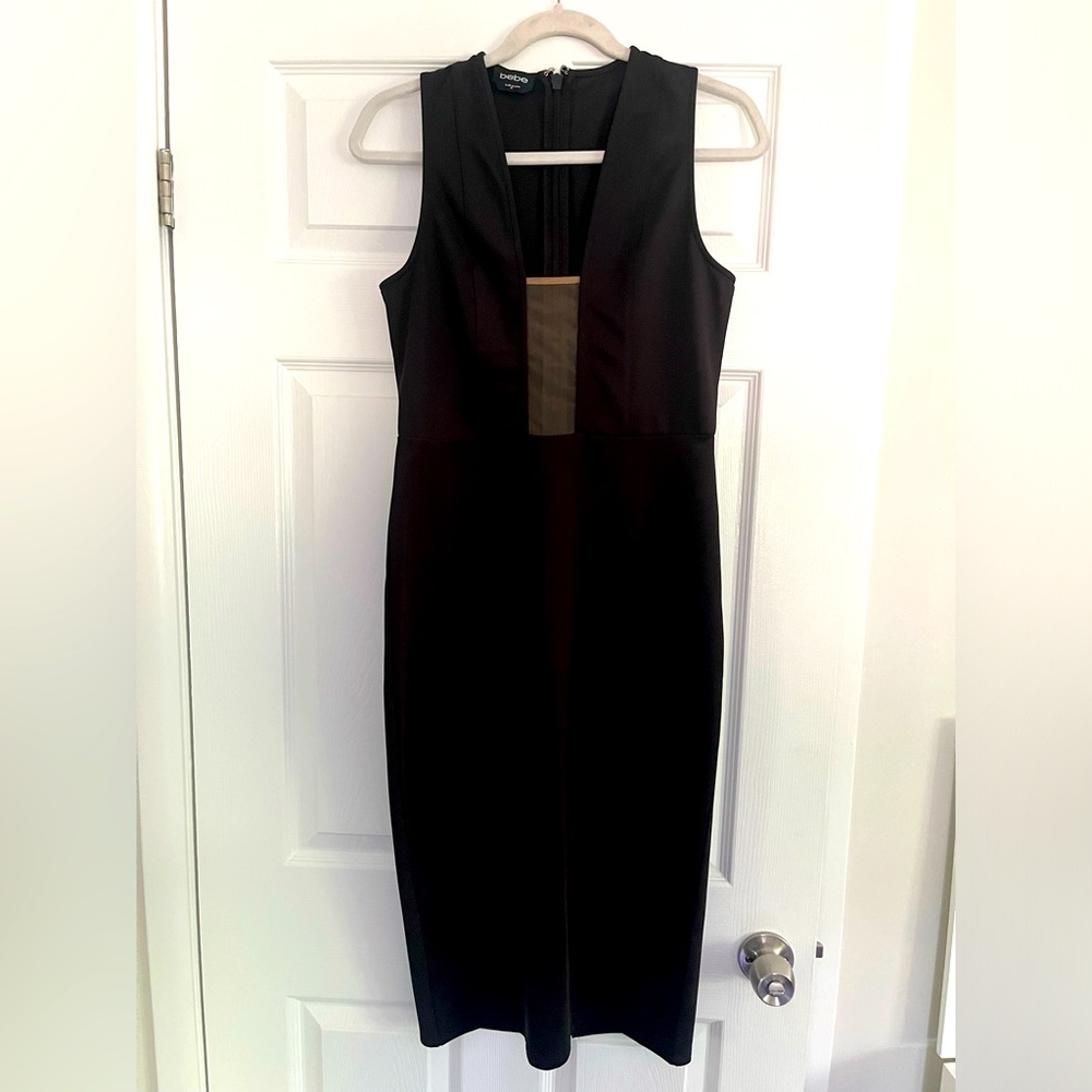 Bebe black midi dress with see through panel